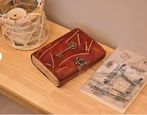 Antique Handmade Deckle Edge Paper Key Brown Vintage Leather Journal 240 Sketchbook Vintage Genuine Leather <b>Notepad</b> Embossed Dia - Product Image 3