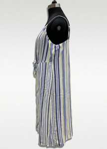 Robe midi rayée à fines bretelles avec boutons sur le devant et taille à nouer, décontractée, en lin et coton, coupe ample, pour l'été - Product Image 3