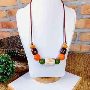 Colorful Vintage Geometric Resin Beaded <b>Necklace</b> Trendy Fashion Jewelry Unisex Handmade <b>Statement</b> Piece Elegant Party Wear - Product Image 1