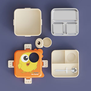 Lonchera infantil cuadrada de plástico con diseño de pollito, 1 compartimento, a prueba de fugas, contenedor de almacenamiento de alimentos, lonchera para oficina - Product Image 2