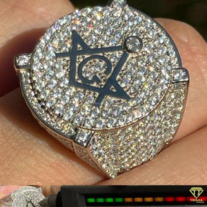 Bague de Franc-Maçon en Moissanite pour Homme, Or Blanc, Symbole Carré et Compas, Luxe, Tendance, Designer Hip Hop - Product Image 3