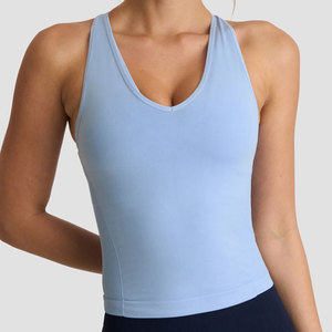 Débardeur de yoga et de sport pour femme, sans manches, à col en V, avec dos croisé, coupe ajustée, en nylon et élasthanne extensible dans quatre directions, à compression - Product Image 1