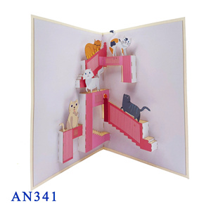 Viet Craft Best Seller Handicraft <b>Paper</b> Gift Bag Custom Design Cartoon Cats on Stairs Pop up Card Digital Printing - Product Image 1