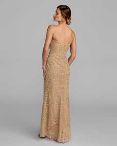 Robe de soirée sirène élégante sans bretelles, perlée et brodée, longueur ras du sol, avec soutien-gorge intégré, infroissable, motif floral - Product Image 5