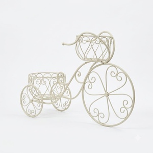 <b>Vintage</b> Wrought Iron Bicycle <b>Plant</b> <b>Stand</b> 1-Tier Powder Coated Metal Eco-friendly Flower Pot Holder for Outdoor Garden Decor - Product Image 1