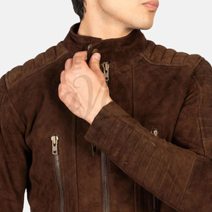 Chaqueta de Cuero de Gamuza Marrón Chocolate Premium para Hombre, Chaqueta de Motociclista con Hombros Acolchados y Mangas Acanaladas, Corte Ajustado, Estilo Casual - Product Image 1