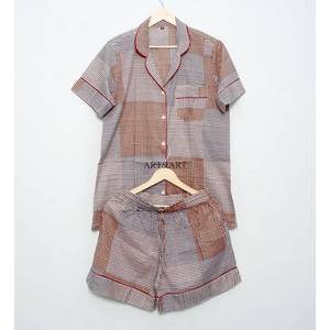 Conjunto de pijama corto de algodón estampado, elegante y cómodo para mujer, ropa de dormir suave de 3 piezas, conjunto de pijama de manga corta y pantalones cortos. - Product Image 6