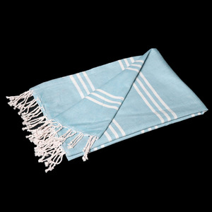 Serviettes de plage turques Fouta Superdry à rayures personnalisées avec pompons, sans sable, grandes et bon marché, vente en gros en Inde. - Product Image 6