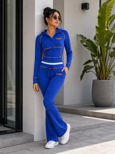 Custom <b>Women's</b> Green <b>Velour</b> <b>Tracksuit</b> Set Zip Jacket Flare Pants Fashion Lounge wear Custom Logo Wholesale Private Label Apparel - Product Image 6
