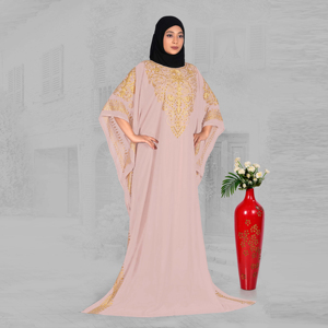 Kaftan Modeste en Mousseline Brodé avec Détails Frontaux Complexes, Manches Imposantes, Silhouette Fluide Longue – Idéal Aïd, Ramadan, Quotidien - Product Image 4