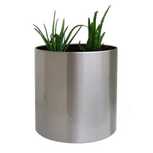 Ventes en gros de pots à fleurs ronds modernes en acier inoxydable, résistants à la rouille, pour l'intérieur et l'extérieur, pots décoratifs en métal pour jardin - Product Image 3