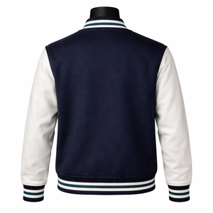 Chaqueta Acolchada con Capucha de Lona Azul Marino Personalizada de 480 g/m² con Panel de Manga en Contraste Blanco, Logotipo Bordado y Forro de Algodón Cortavientos - Product Image 2