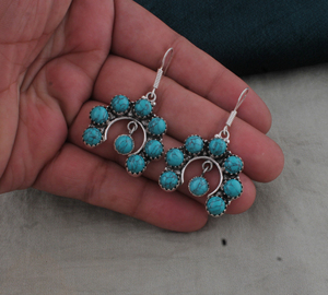 925 <b>Sterling</b> <b>Silver</b> Blue Turquoise Gemstone Vintage Water Drop Shape Bezel Setting Handmade Twisted <b>Wire</b> Beaded Dangle Earrings - Product Image 3