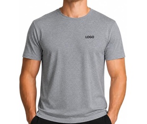 T-shirt personnalisé avec logo pour hommes en coton et fibre de bambou avec broderie pour les marques de vêtements - Product Image 1
