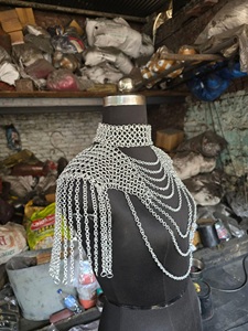 Armadura de Hombro de Imitación Antigua Hecha a Mano con Cadena Plateada, Joyería para Disfraces de Festivales Medievales - Product Image 3