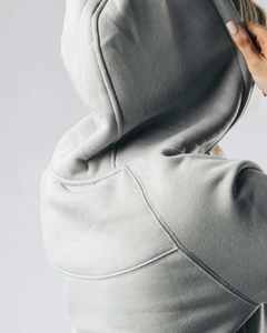 Sweat-shirt à capuche gris brodé pour femme, en polaire doux, à manches longues, élégant, court, décontracté, pour tous les jours, confortable - Product Image 6