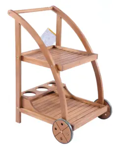 Luxury Acacia Wooden Trolley With Directional Wheels For Tea Pot And Flower Vase OEM Supported From Vietnam Shop