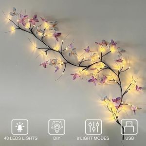 Lampada a Parete a Forma di Farfalla con 48 LED, 1,8m, Decorazione Magica per Interni con 8 Modalità di Illuminazione, Atmosfera Calda - Product Image 2