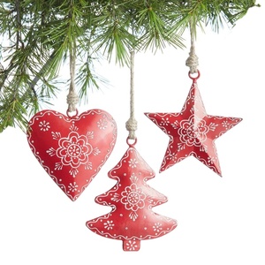 Christmas <b>Tree</b> Hanging Decoration Set of 3 Metal Start <b>Tree</b> and Heart Shaped Red Painting design - Product Image 1