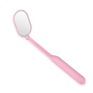 Pink Wall Mounted <b>Magnifying</b> Stainless Steel <b>Makeup</b> <b>Mirror</b> with Oval Shape Long Handle Matte Finish for Lash Extension - Product Image 1