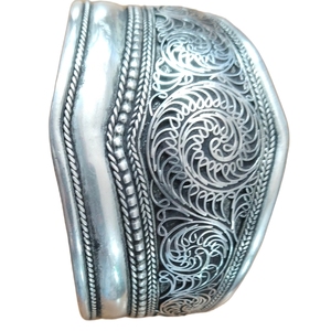 New Arrival Ethnic Flower Bezel Setting Coral Unisex Gift Net Carving <b>Silver</b> Coated <b>Cuff</b> Bangles - Product Image 5
