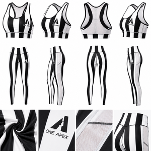 Women's Black White Striped Leggings Set Sports <b>Bra</b> Yoga Workout Activewear Fitness Clothing Custom Private Label OEM ODM - Product Image 6