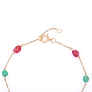 18K <b>Ruby</b> and Emerald Beads Stackable <b>Bracelet</b>-Everyday Fashion Jewelry - Product Image 6