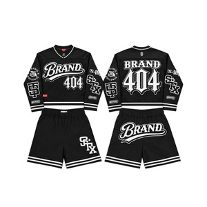 Polyester Mesh Windbreaker Short Set Black <b>White</b> Contrast Panel Custom Embroidery Print Logo Windbreaker Shorts Set for Men - Product Image 1