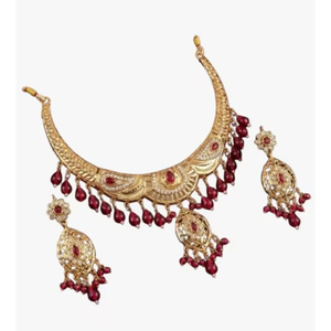 Nuevo Diseño Étnico, Juego de Joyería de Boda para Mujer Chapado en Oro con Collar y Aretes, Uso Tradicional, Elegante y Lujoso - Product Image 1