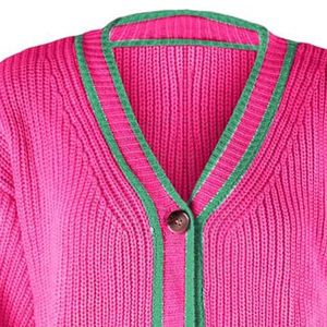 Cardigan rose Sisterhood pour homme et femme, pull en acrylique tricoté avec broderie de logo en lettres grecques, col en V, manches longues, fermeture boutonnée - Product Image 4