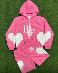 OEM <b>Pink</b> Hooded Windbreaker Tracksuit Set with Custom Logo Pixel Pattern Print Unisex Sporty Tracksuit Spring Casual Wear 2026 - Product Image 1