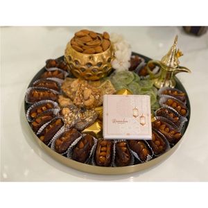 Luxury Round Metal Serving Tray Gold Decorative Platter for Ramadan Dates Nuts <b>Sweets</b> Eid Gift Platter Wedding Table Decor Tray - Product Image 1