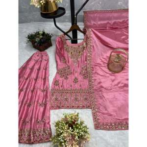 ชุดพลาซโซและ dupatta ที่สวยงามของผู้หญิงพร้อมงานปักลำดับ - Product Image 1
