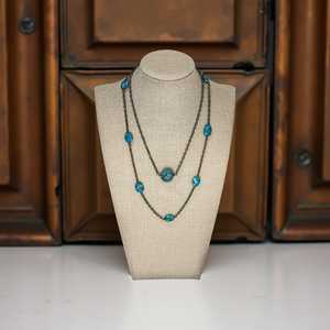 สร้อยคอทำมือประดับเทอร์ควอยซ์ธรรมชาติในตัวเรือนเงินออกซิไดซ์ - เครื่องประดับอัญมณีสไตล์โบโฮสำหรับผู้หญิง - Product Image 1