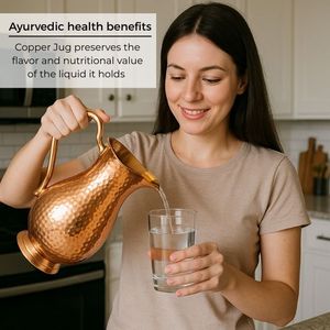 Premium Quality 1.5ltr Royal Premium Water <b>Jug</b> Copper Serving <b>Jug</b> <b>Drinking</b> <b>Jug</b> Pitcher with Brass Handle for Home Kitchen Party - Product Image 6