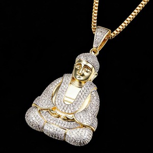 Collier pendentif Bouddha glacé en moissanite, style hip-hop, pour homme - Product Image 1