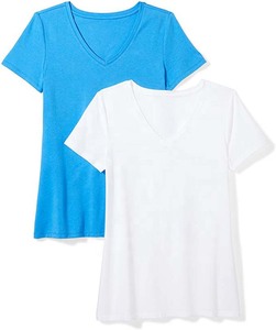 เสื้อยืดคอวี แขนสั้น ผ้าถัก สีพื้น ทรงปกติ สไตล์ลำลอง สีเบจ สำหรับทุกเพศ - Product Image 2