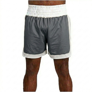 Quick Dry Breathable MMA Compression Shorts Front Logo Men's Boxing Gray White Elastic Waist 220g Kickboxing Fight Shorts - Product Image 5