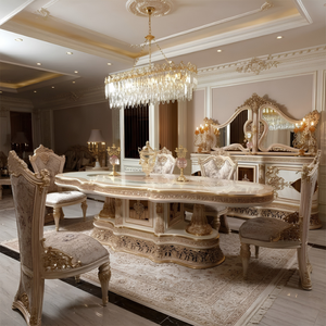 Custom Luxury Golden Dining Set European Palace Wood Carved with <b>Mirror</b> Console Glass Showcase Cabinet Villa Furniture - Product Image 4