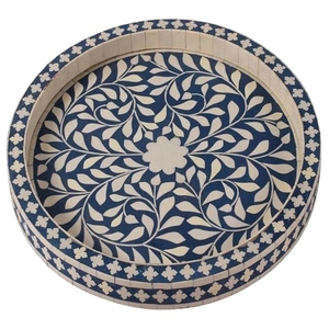 Plateau de service en bois luxueux avec incrustation décorative en os, ajoute une touche élégante au style traditionnel pour les tables à manger et les tables basses, motif abstrait - Product Image 5