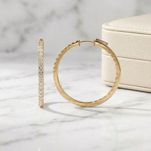 2.10CTW 10k Gold Plated Round Cut Lab Grown Diamonds Pave Set Luxury <b>Large</b> <b>Hoop</b> Earrings - Product Image 2