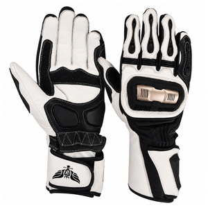 Guantes de Motociclismo de Cuero Blanco y Negro, Guantes de Protección para Motociclistas, Guantes de Seguridad para Motociclistas con Dedos Completos - Product Image 1