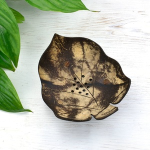 Coconut Shell Soap Dish Holder Leaf Shape Self Draining Tray for Soaps and <b>Bathroom</b> <b>Accessories</b> - Product Image 5