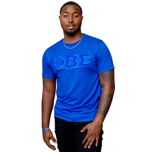 Camiseta de Chenilla Sólida Phi Beta Sigma Azul para Hombre, Camiseta con Letras Griegas, Ropa de Fraternidad Premium, Manga Corta, Corte Clásico, Estilo Casual - Product Image 1