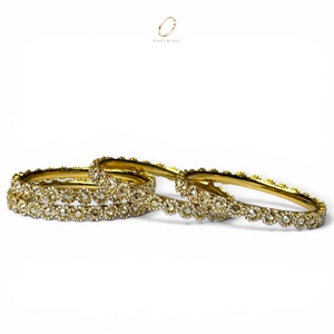 Ethnic Style Pearl <b>Crystal</b> Stainless Steel Gold Plated Kashmiri Bangles Set Women Wholesale Indian Wedding Fashion Jewelry Low - Product Image 4