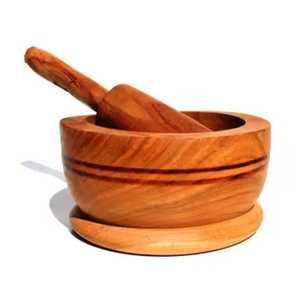 Polished Hardwood Mortar and Pestle Set Manual <b>Herb</b> Spice <b>Grinder</b> Garlic Crusher Kitchen Grinding Bowl With Base Ring - Product Image 1