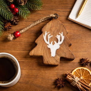 Ornement de Noël suspendu en forme de cerf perlé, taille personnalisée, en bois, pour arbre de Noël |   Décoration d'ambiance festive pour la maison - Product Image 5