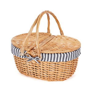 Grand panier de pique-nique en rotin tressé à la main, écologique, avec couvercle et doubles poignées, doublure en tissu amovible, design flexible - Product Image 2