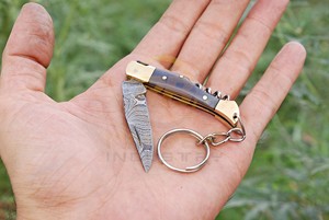 Mini Damascus Steel Folding Knife Keychain EDC Pocket Knife Brass Wood Handle Small Outdoor <b>Camping</b> Survival <b>Tool</b> OEM - Product Image 2