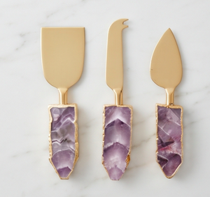 Ensemble de couteaux à fromage de luxe en acier inoxydable avec manches en résine violette pour la cuisine à domicile, planche à fromage et spatule - Product Image 1